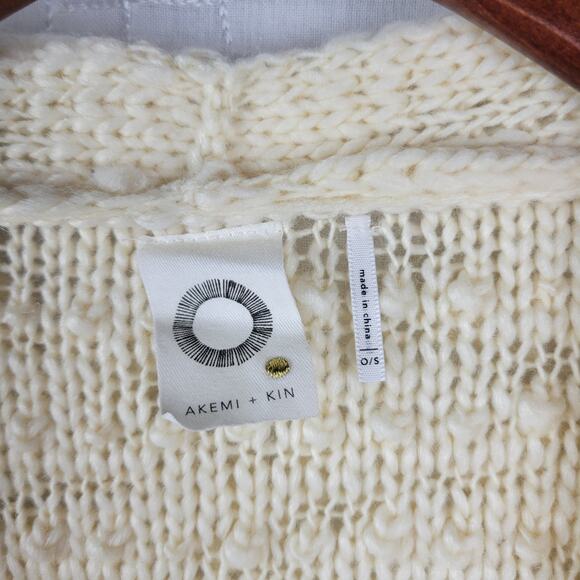 Anthropologie Akemi + Kin Womens Cardigan One Size Cream Loopy Knit Open Front - Picture 2 of 12